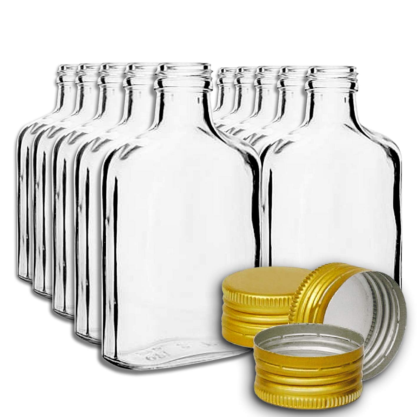 Casavetro 200ml Glass Flask Bottles with Gold Screw Tops 10 Pcs Reusable Twist-Off Lids Airtight Glass Bottle for Home Made Sloe Gin Liqueur Schnapps Wine Cider Soda Vodka - Tasche (10 x 200 ml)