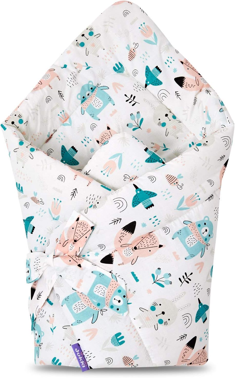 Jukki ® Baby Swaddle Wrap Newborn Infant Bedding Blanket Cotton Sleeping Bag Cotton Grey Wrap | 100% Organic Cotton | Handmade | Intended for Kids Aged 0-3 Months | (Happy Friends Mint)