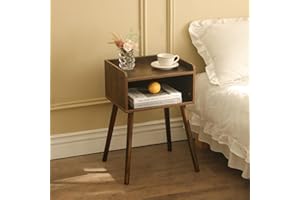 MaxSmeo Nightstand, Mid Century Modern Side Table Bedroom with Storage, Small End Bedside Table with Solid Wood Legs for Living Room, Office Small Spaces (Rustic Brown)