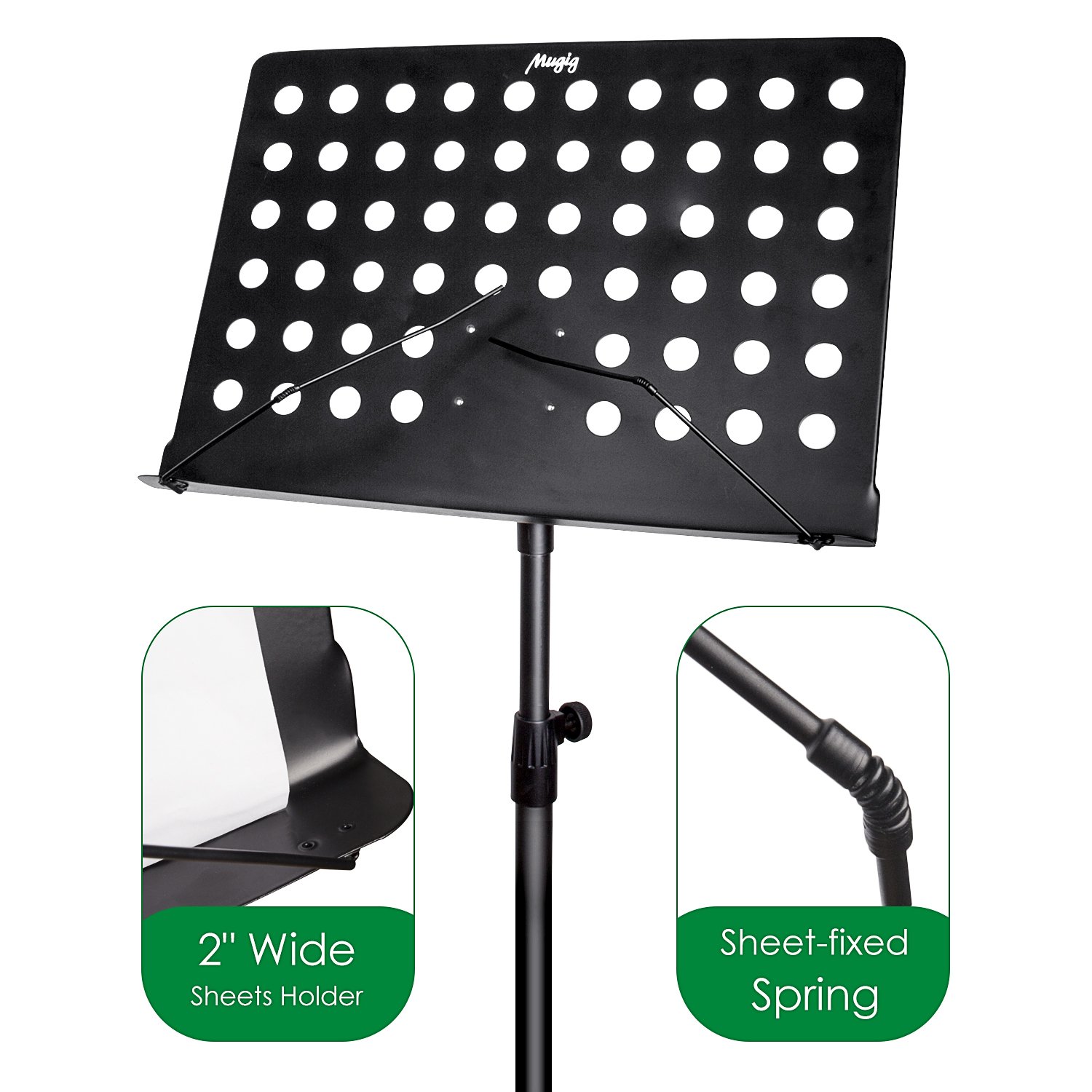 Mugig Music Stand,Sheet Music Stand Portable Adjustable Folding Music Holder for Instrument pad,books,Professional Collapsible Music Stand for Music Sheet(Black),Perfect for Instrumental Performance.