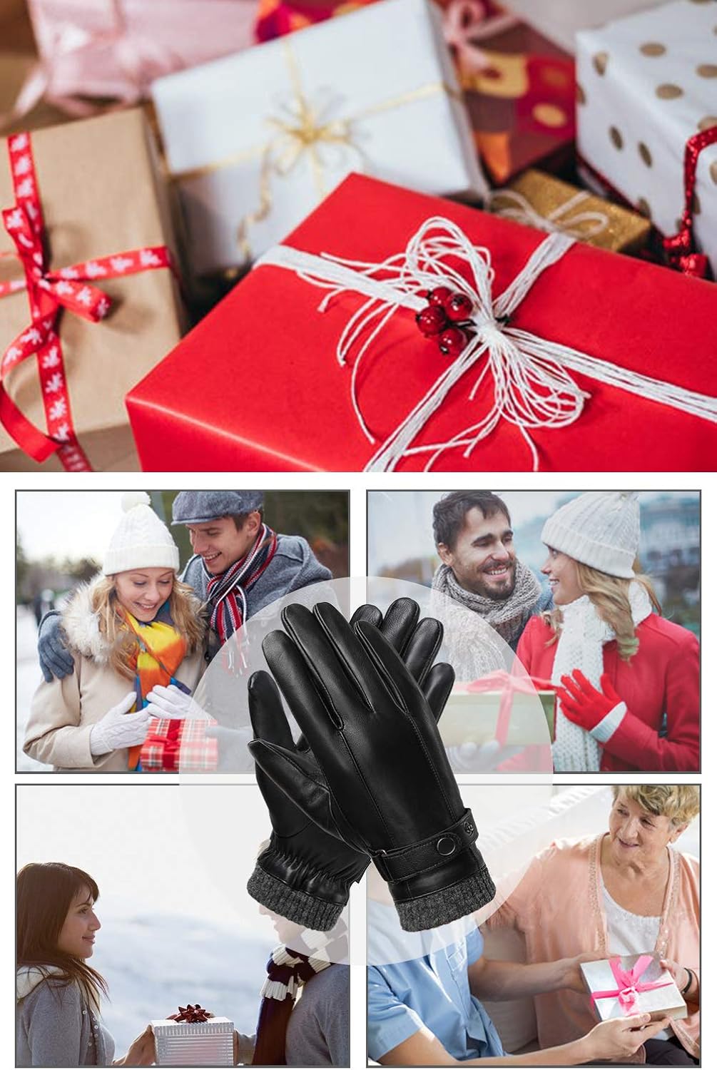 Leather Gloves for Men, with 3M Thinsulate Full-Hand Touchscreen Texting Driving Cold Weather Mittens at  Men’s Clothing store