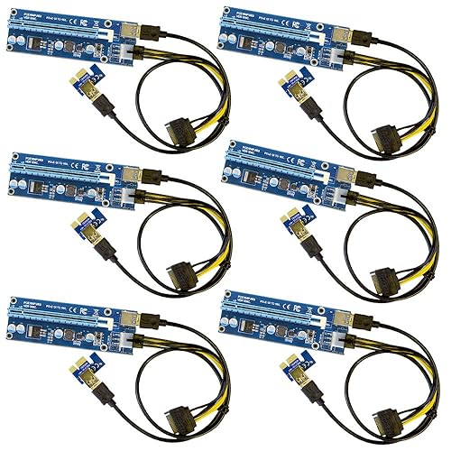 MintCell 6-Pack PCIe 6-Pin 16x to 1x Powered Riser Adapter Card w