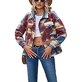Chevara Women’s Vintage Ethnic Aztec Jacket Long Sleeve Button Up Woolen Shacket Western Jackets