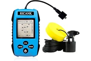 RICANK Portable Fish Finder, Handheld Fish Depth Finder Contour Readout Fishfinder Ice Kayak Shore Boat Fishing Fish Detector Device with Sonar Sensor Transducer and LCD Display Gear Fish Depth Finder