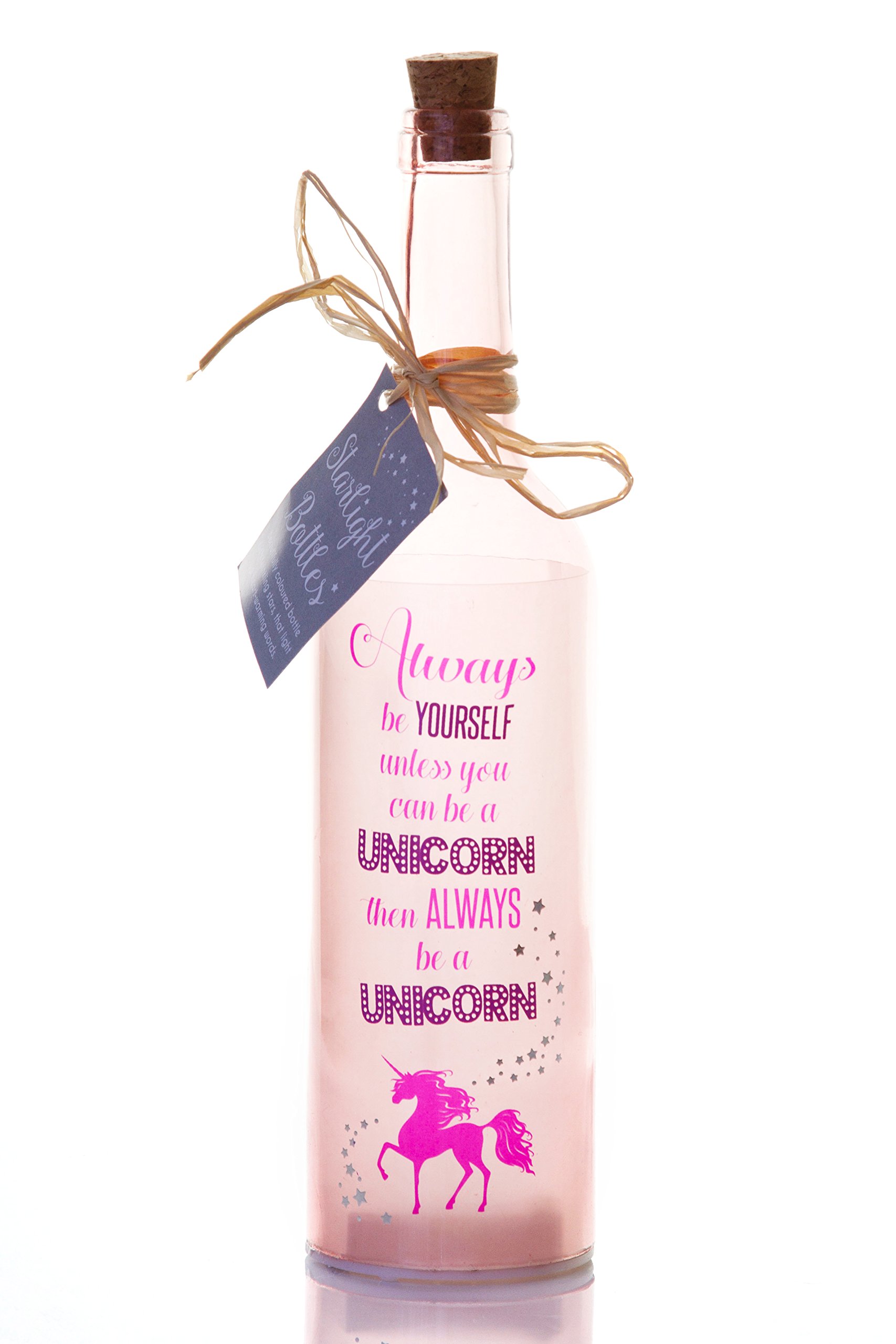Boxer Gifts SB1118 Light-Up LED Glass Unicorn Starlight Bottle | Beautiful Birthday Or Christmas Present | Girls Bedroom Decoration, Pink, 6.7 x 6.7 x 29.5 cm