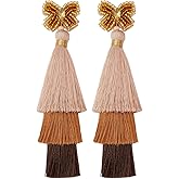 Colorful Bowknot Tassel Dangle Earrings for Women Bohemian Tiered Fringe Tassel Earrings Handwoven Layered Earrings Holiday Birthday Valentine's Day Jewelry Gifts