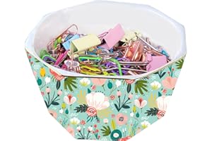 LEAZUL Ceramic Paper Clip Holder With Gold Line Geometric Floral Paper Clip Dispenser for Desk Cute Paper Clip Organizer Office Binder Clip Holder Gift for Office Mint Flowers