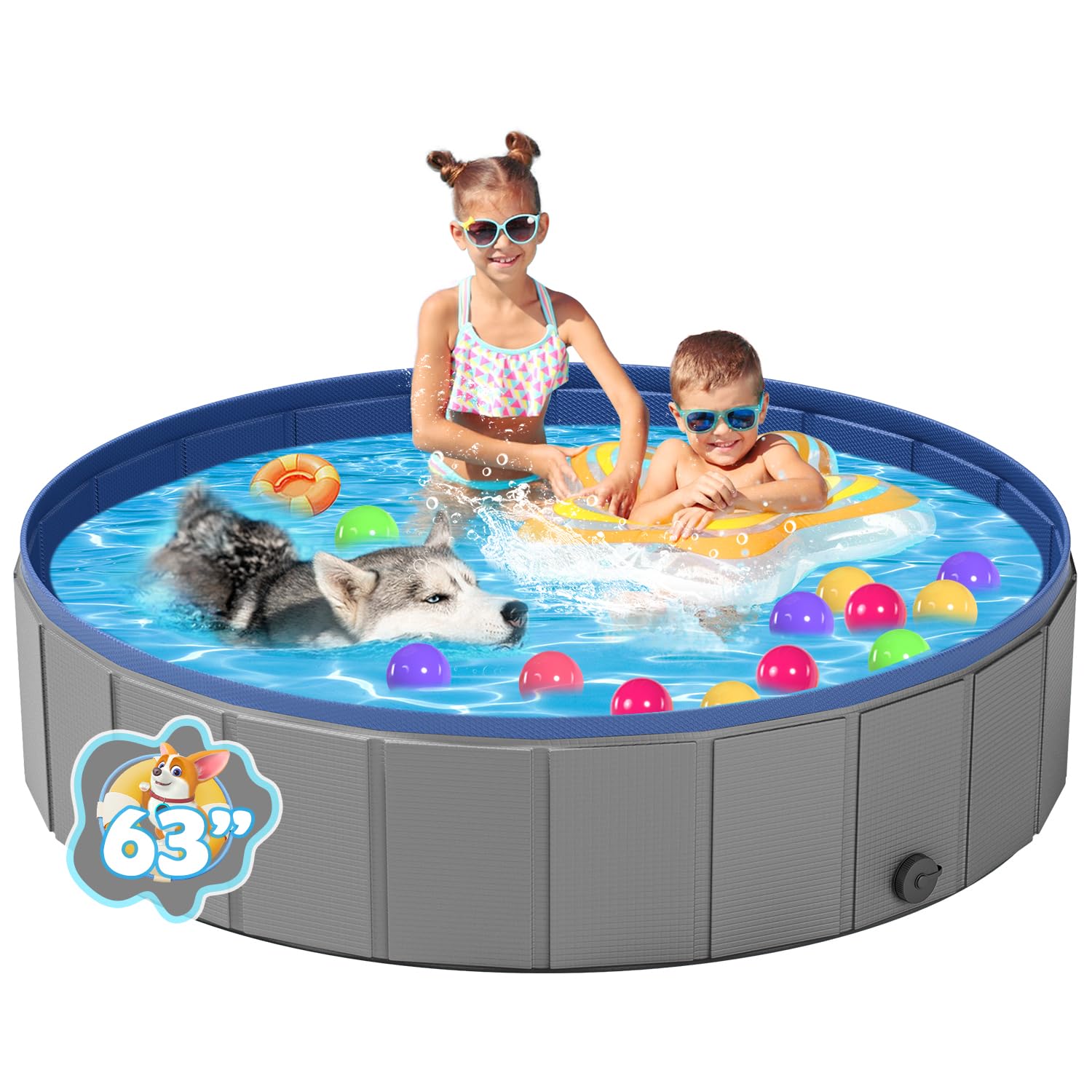 Photo 1 of YSJILIDE Portable Dog Pool PVC Pet Swimming Bathtub Collapsible Hard Plastic Pool for Pets to Swim and Bath (XL-63"x 12"Dark Grey)