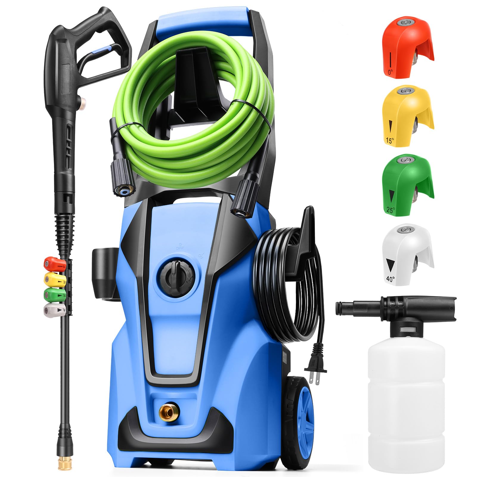 Photo 1 of Pressure Cleaner 5000PSI Max 4.0GPM with 33FT Flexible Extension Hose, 4 Nozzles, Foam Cannon, Power Cleaner Powered for Cars, Patios, Driveways, Blue