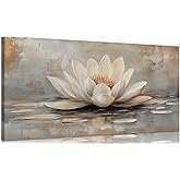 Zen Canvas Wall Art White Lotus Floral Bloom In Water Picture Wall Decor Lotus Poster Print Artwork for Yoga Spa Meditation Spiritual Room Bathroom Living Room Office