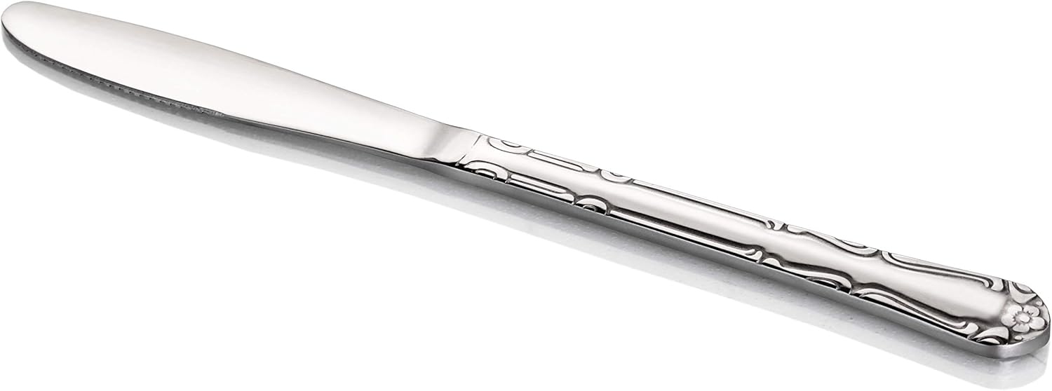 New Star Foodservice 58628 Rose Pattern, 18/0 Stainless Steel, Dinner Knife, 8.5-Inch, Set of 12: Kitchen & Dining