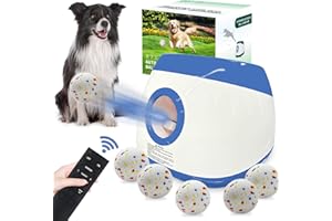 SOCO Automatic Ball Launcher for Dogs - 3 Distance Settings (40/60/80FT) w/Remote Control | 2.5" ETPU Tennis Balls | Indoor/Outdoor Dog Toy | 6 Balls & Quick Charge Included