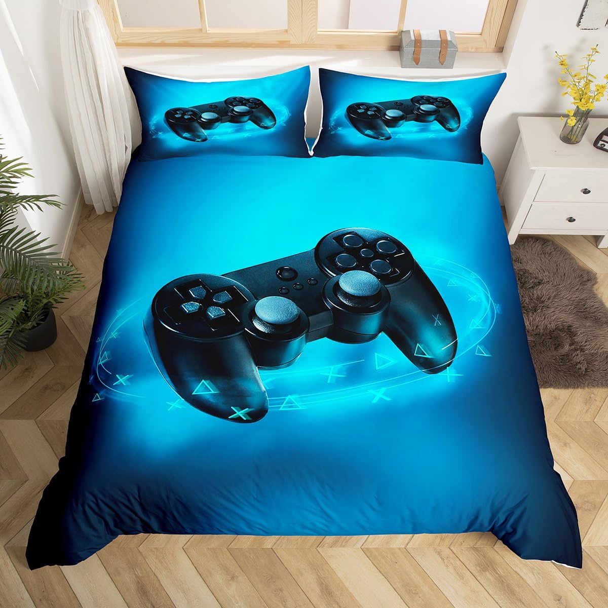 Homewish Kids Games Comforter Cover Set Teens Gamepad Bedding Set Single Modern Vr Gamer Duvet Cover For Boys Girls Player Gaming Joystick Quilt Cover Bedroom Decor With 1 Pillow Case Blue