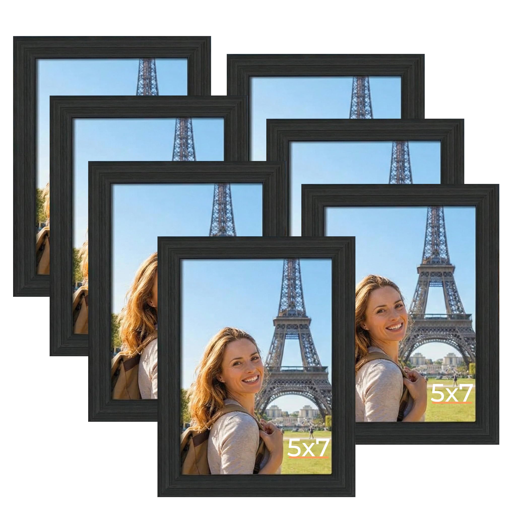 Giftgarden 5x7 Photo Frames 7 Pack Black Picture Frames Set for Tabletop or Wall Display