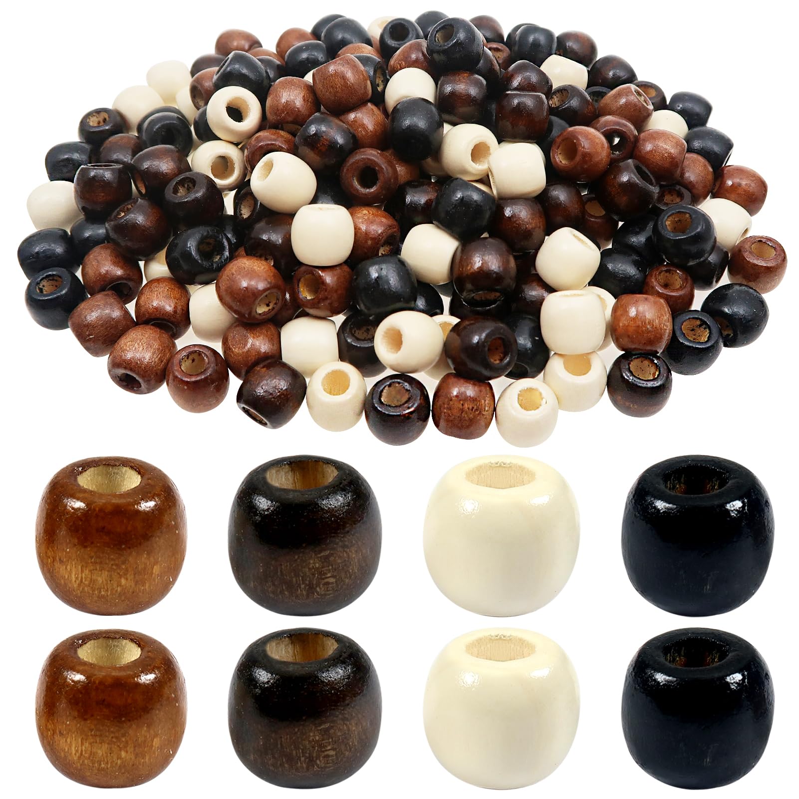 TOAOB 200 Pieces Natural Wood Beads with Large Hole 4 Colors 11 mm Colorful Beads Spacer Beads for Necklaces Bracelets Macrame Hair Bracelets DIY Jewelry Crafts