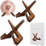 masteymoh Retro Record Stand Natural Wood, Retro Record Holder for Display, Vinyl Records Holder Wooden Record Stand, Country Rustic Plate Stand for Display (2 in Rustic Brown)