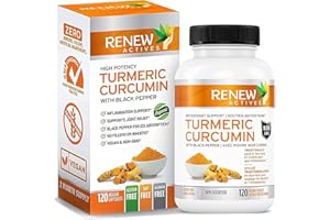 Renew Actives Maximum Potency Organic Turmeric Curcumin + Black Pepper Capsules! 2 Month Supply! Non-GMO & Source of Antioxidants, No Fillers or Binders, Easy to Swallow Capsules, Made in Canada