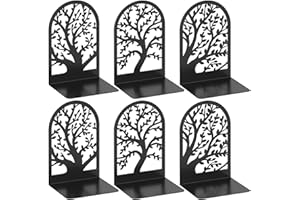 VFINE Bookend 3 Pairs, Decorative Book End, Bookends for Shelves, Desktope Book Ends, Book Stopper to Hold Books, Unique Black Metal Tree Book Holder for Home Office