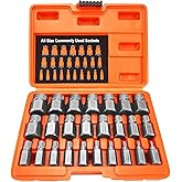 XEWEA 25Pcs Screw Bolt Extractor Set, Multi-Spline Easy Out Kit | Hex Head Bolt Remover Tool High-Hardness Cr-Mo Steel EZ Out for Removing Stripped, Broken Rusted Bolts Screws, Studs