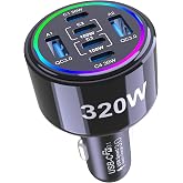 320W USB C Car Charger, 6 Ports Type C Car Charger | PD3.0/QC4.0/PPS Super Fast Charging for iPhone 17/16/15 Series, Galaxy S25/S24/23, iPad, MacBook Pro/Air, Laptop (Black)