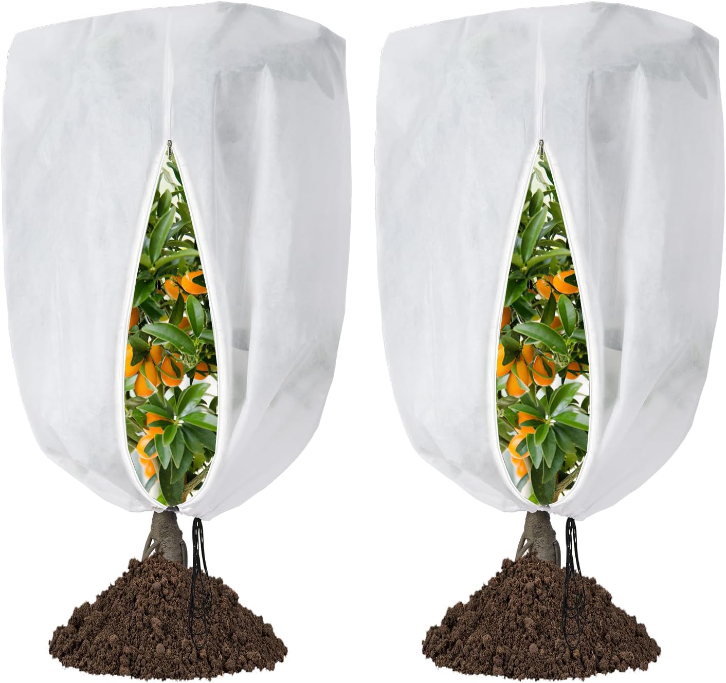 Aoipend 2Pack 100cmx120cm Winter Plant Covers Freeze Protection Bag Extra Thick Warm Frost Cloth Blanket Protecting for Garden Fruit Tree, Potted Plants Cold Weather with Zipper and Drawstrings