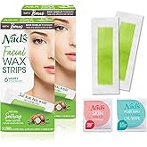 Nad's Facial Wax Strips for Hair Removal - No Heat, No Mess, With Skin Shield, With Shea Butter and Vitamin E, For Lip, Chin and face waxing at home, 48 at home wax strips