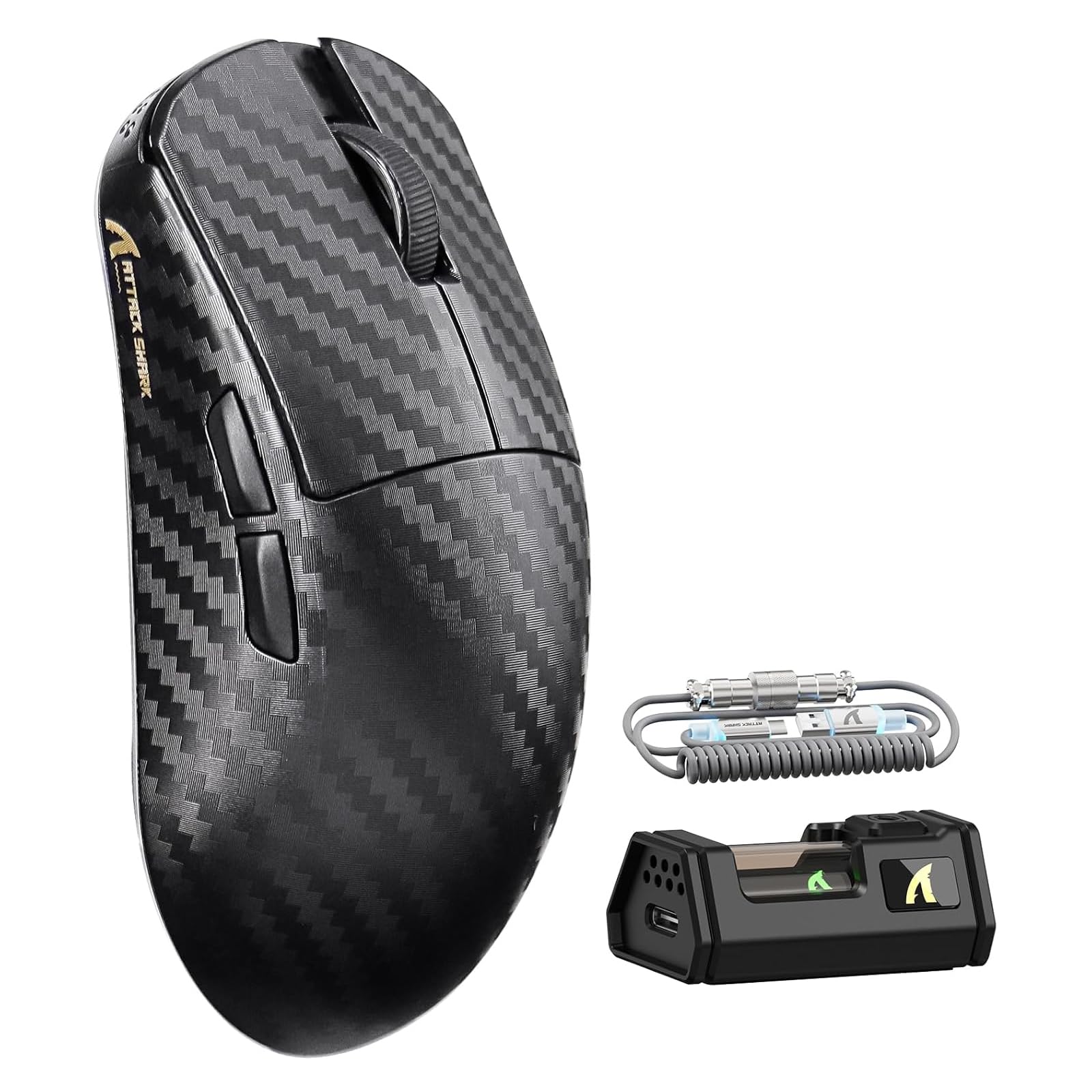 Photo 1 of ATTACK SHARK R11 Ultra 8K Carbon Fiber Wireless Gaming Mouse with 42000 DPI-PAW3950 MAX Sensor-49g Lightweight,Nordic 52840 MCU Chip,Wired/BT/2.4Ghz Programmable,RGB Coiled Cable for PC(Black Wave)