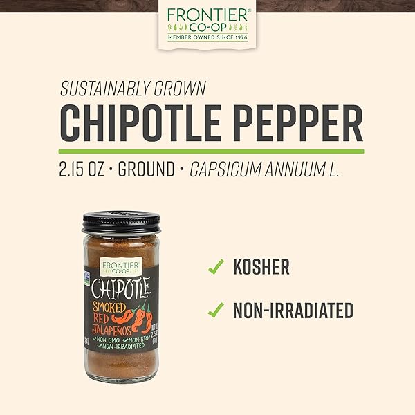 FRONTIER CO-OP GROUND CHIPOTLE, 2.15 OUNCE, DRIED, SMOKED PEPPERS, RICH AROMA, SMOKEY & EARTHY FOR SOUTHWEST & MEXICAN FOODS