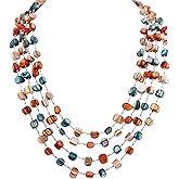 MINACHI Colorful Irregular Beaded Long Necklace, Coated Reflective Glass Beads, Bohemian Vintage Chunky Costume Jewelry for Women