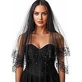 Acenail Black Wedding Lace Short Bridal Fingertip Women's Halloween Veil with Comb