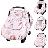 CARUILI Car Seat Cover Baby Girl, Warm Winter Carseat Cover for Baby, Kick-Proof Infant Car Seat Cover with Peep Window, Windproof & Cozy, Pink Rainbow