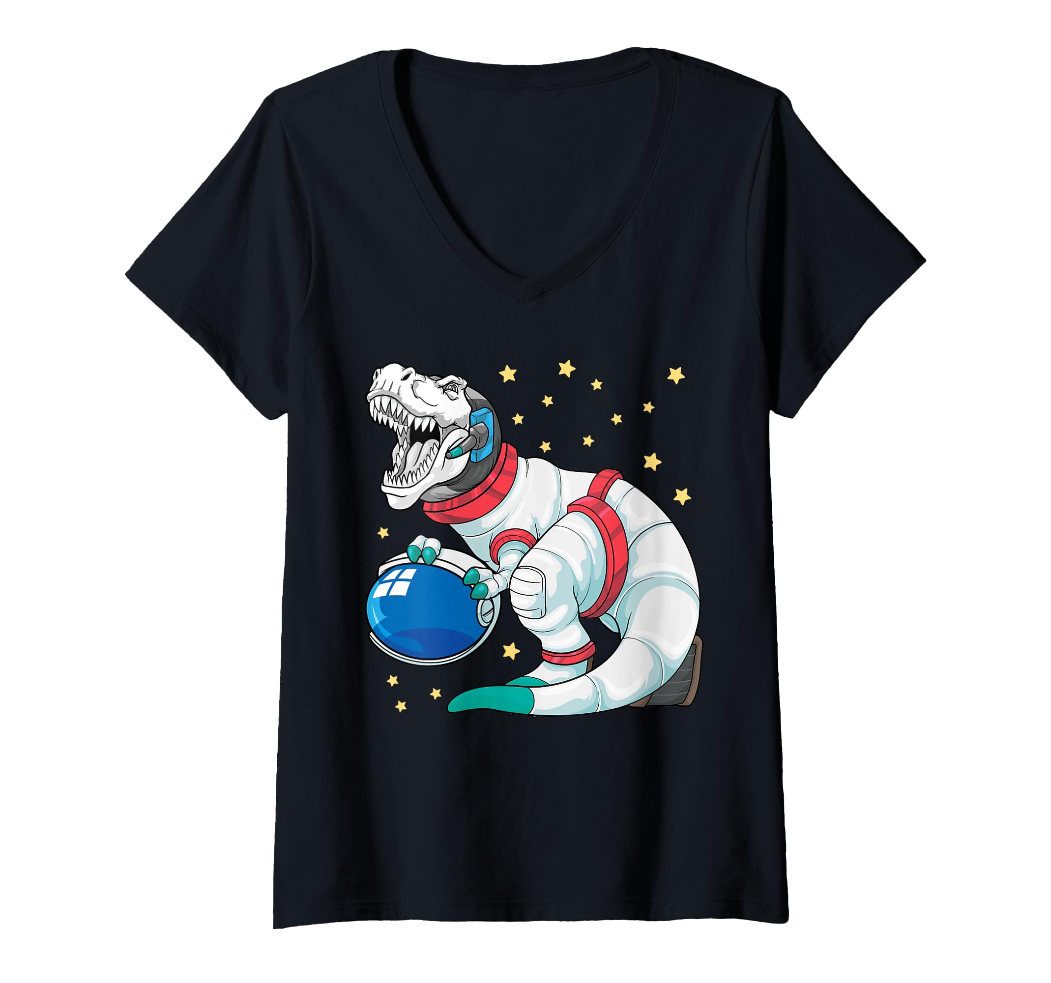 Womens Space Shirt Astronaut Dinosaur T-Rex In Space Galaxy Cosmic V-Neck T-Shirt