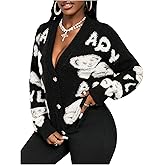 RoseSeek Women's Cute Embroidery Cardigan Button Down Loose Knit Sweaters Fall Outfits
