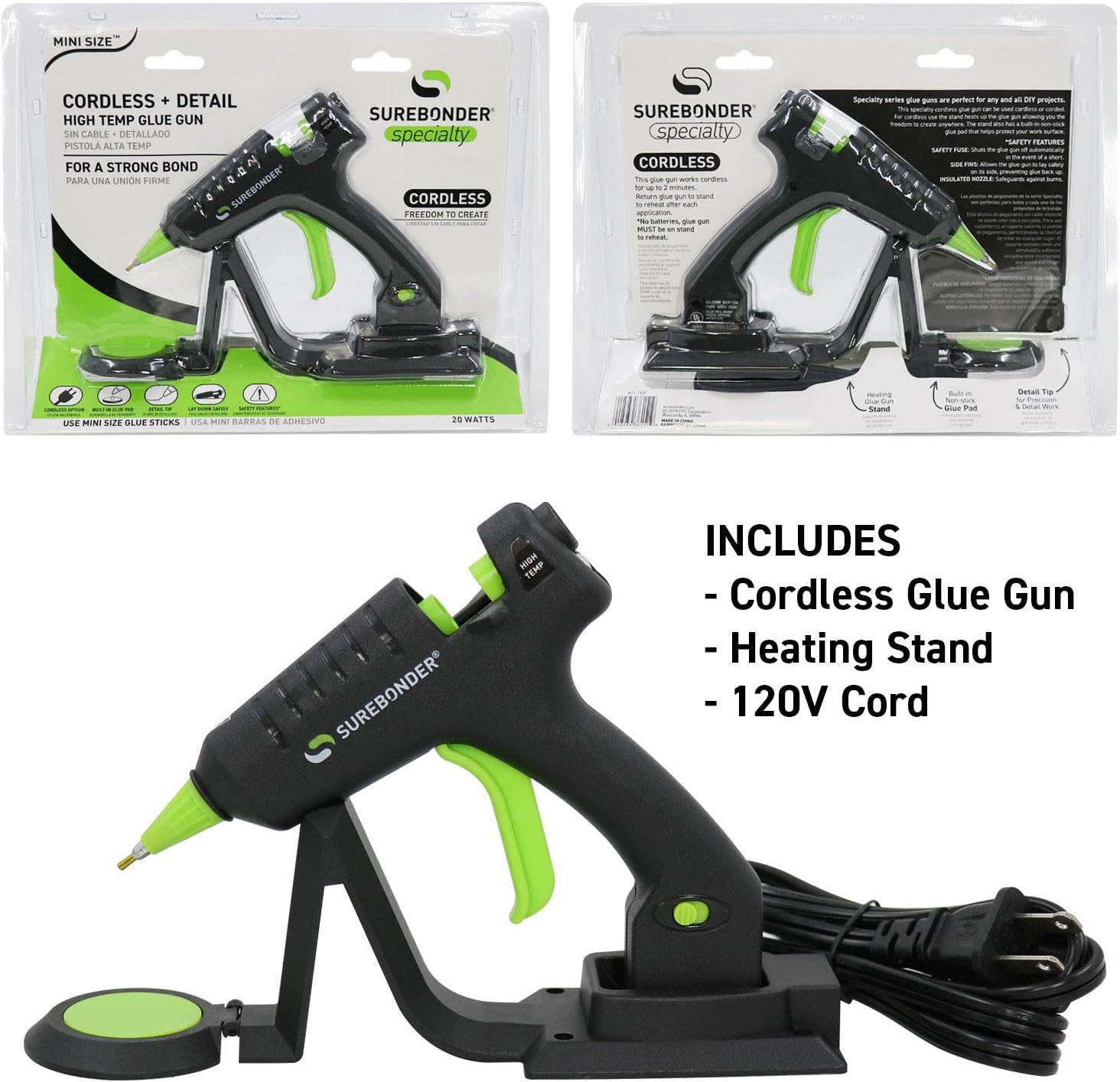 Surebonder CL-195F Cordless/Corded Detail Tip 20W High Temp Mini Glue Gun: Arts, Crafts & Sewing
