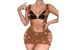 RSLOVE Womens Lingerie Fishnet Bodystocking - Sexy Lingerie Babydoll Dress Mesh Chemise Exotic Lace Bodysuit