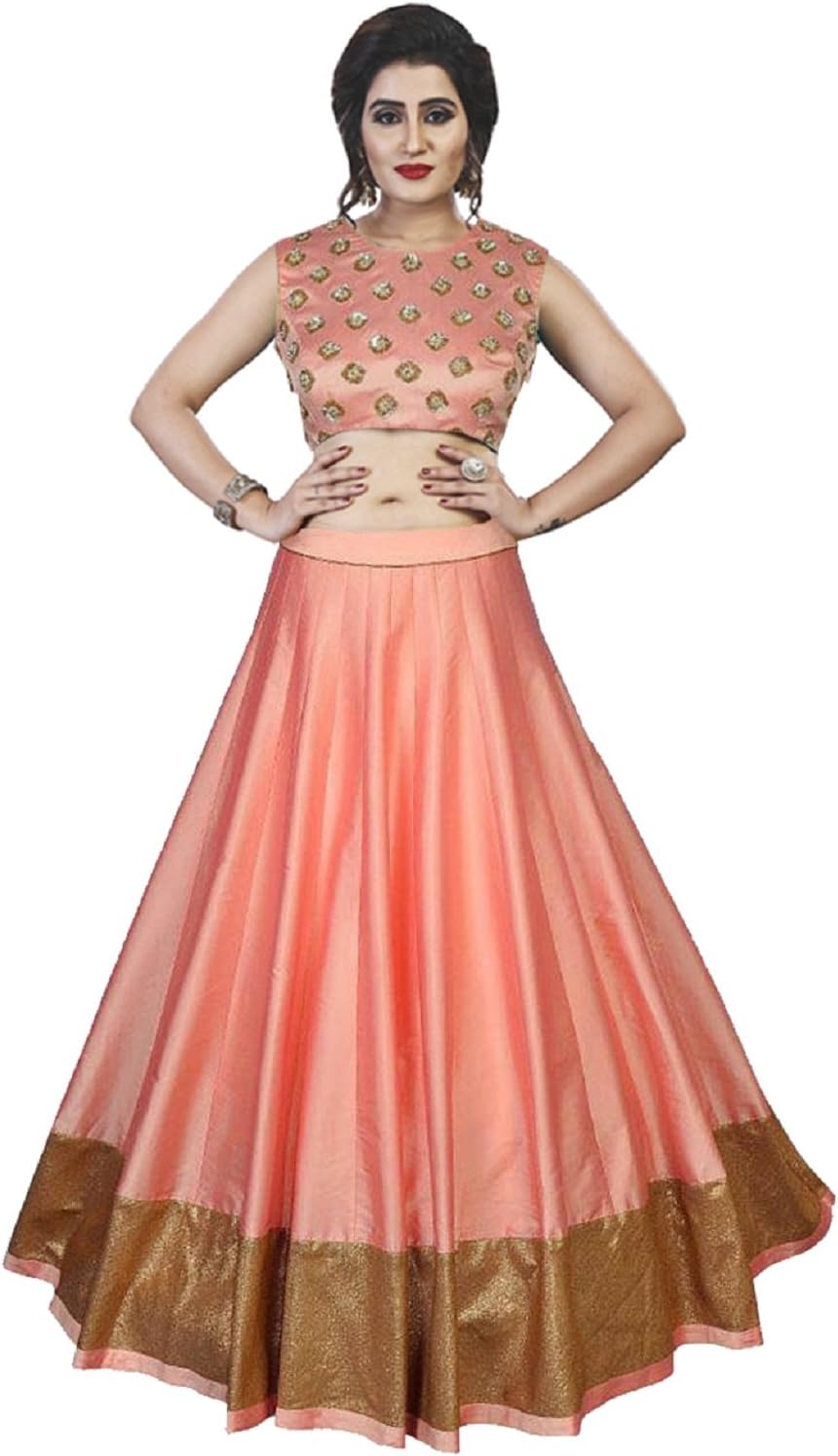 Women's Satin Lehenga Choli (SB-212_Peach_Free Size)