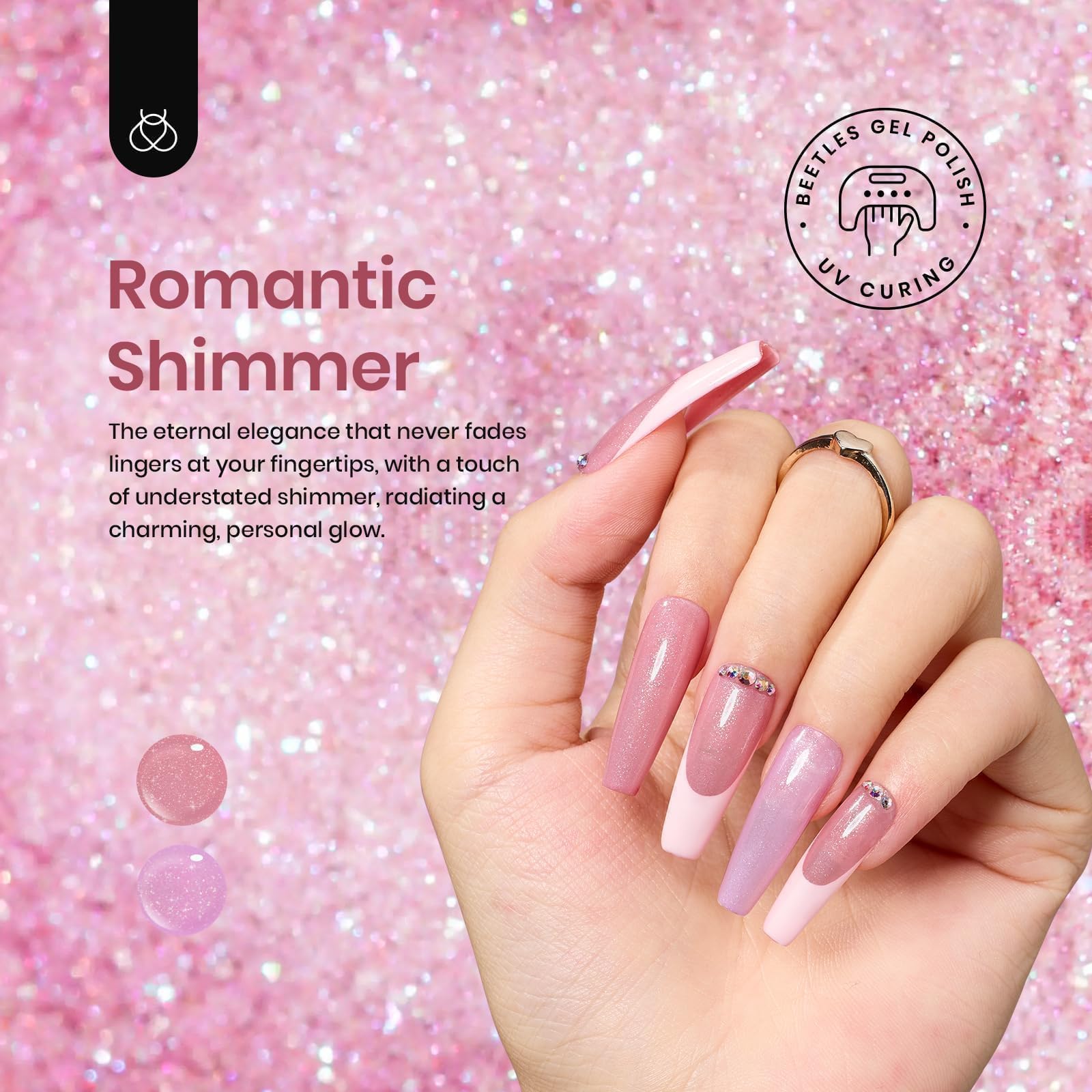 Beetles Glitter Gel Nail Polish Set, 6 Colors Jelly Pink Gel Polish Kit Sheer Shimmer Pink Translucent Effect Soak off UV Nail Concealer Spring Summer Manicure Salon Gift for Women - Image 2