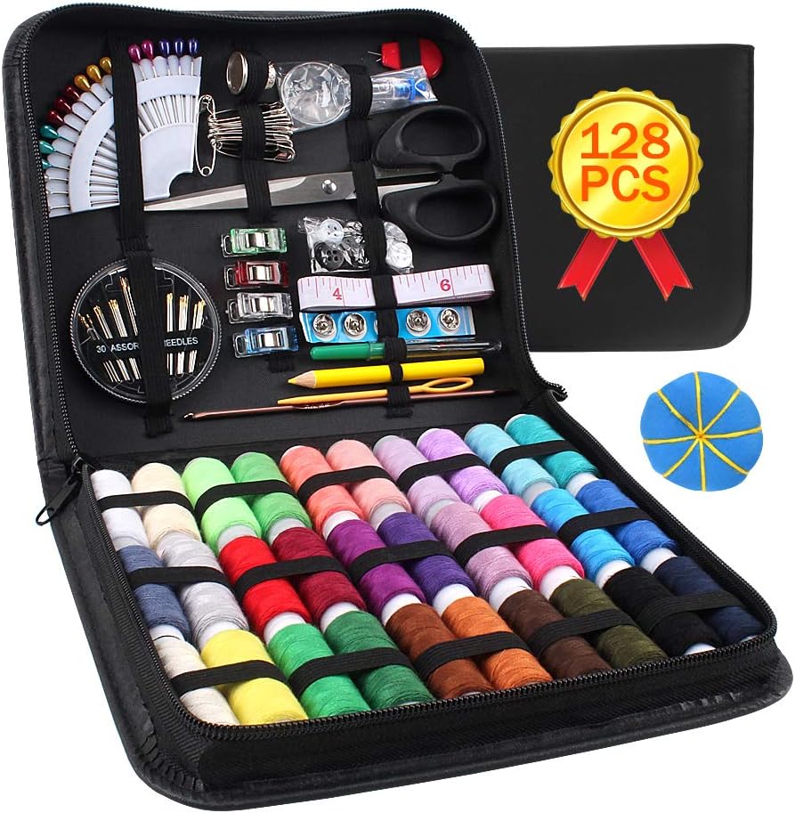 Alemozala Mini Sewing Kit 128pcs Sewing Supplies with Sewing Accessories Needle and Thread Kit 30 Large Cotton Thread Perfect Birthday Gifts for Women Suitable for DIY Home Travel and Emergency Use