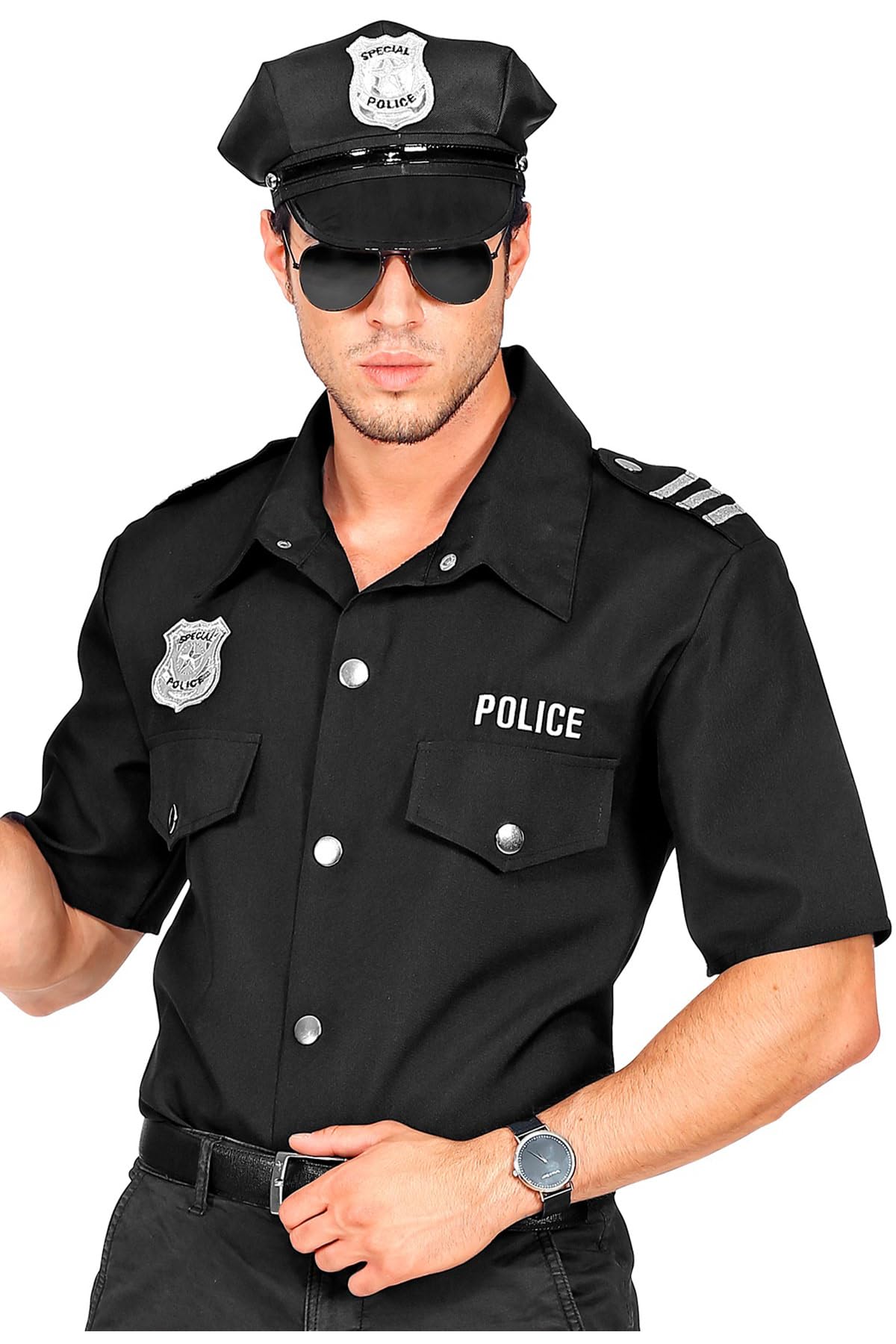 W WIDMANN MILANO Party Fashion - Police Shirt for Men, Guards, Police Officers, Americans, Carnival, Theme Parties, Size S/M