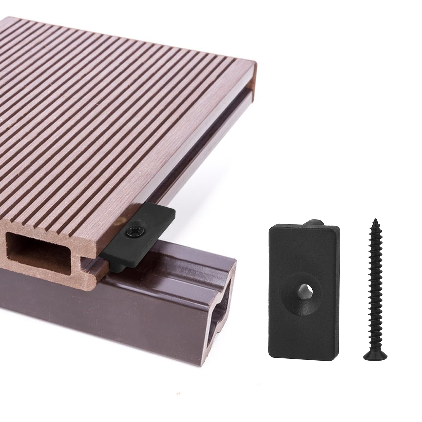 JJWNMLL composite decking clips 100 pcs - 6mm hidden fasteners/plastic fixings for decking,fastener board clip with black screws(100PCS, Composite Decking T Clips Fixing) — image 1