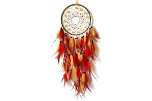 SOYUZU Dream Catcher Orange&Red Feather Dream Catchers for Bedroom Handmade Dream Catcher Ornaments for Bedroom Wall Hanging Blessing Home Decoration