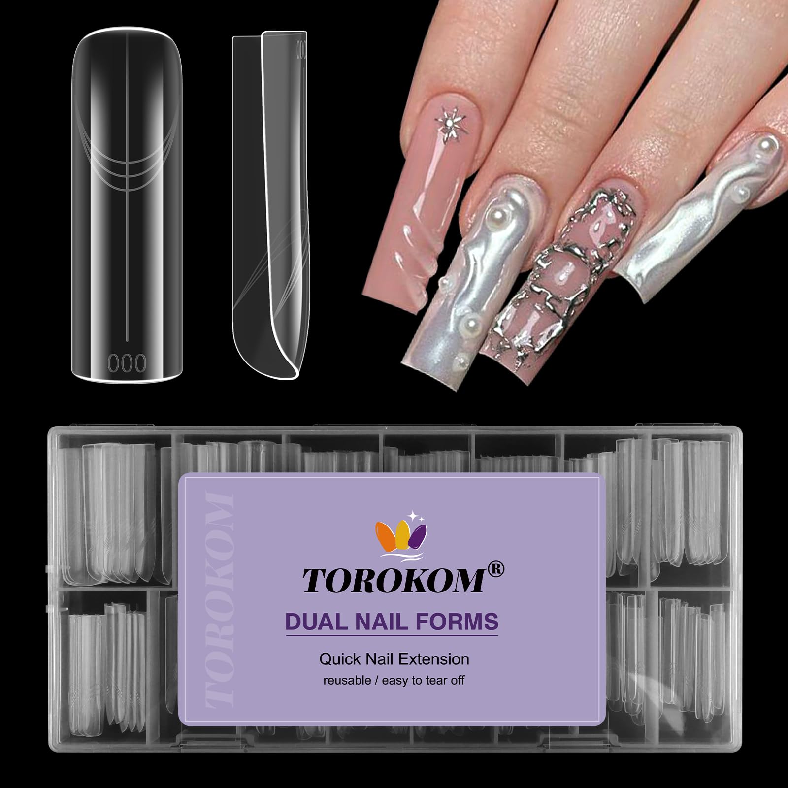 Photo 1 of TOROKOM Poly Nail Gel Dual Nail Forms, 150 PCS Poly Nail Gel Square Structure Nail Molds for Builder Gel Poly Extension Gel Nail Art Design Salon&DIY
