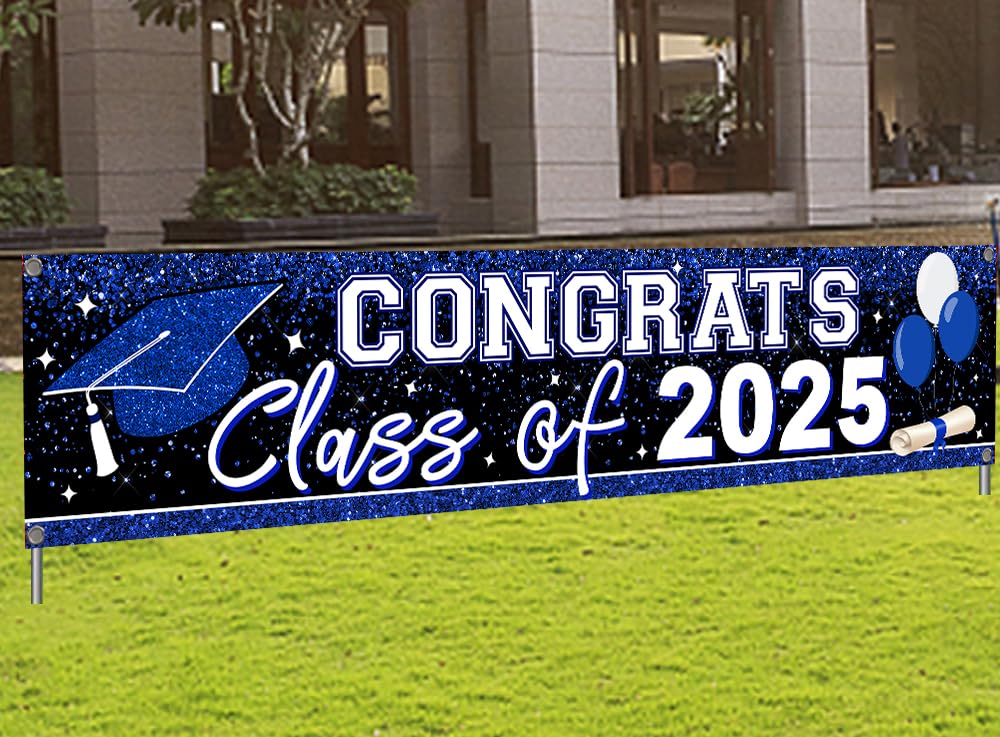 Photo 1 of 2025 Graduation Yard Sign Large Congrats Grad Banner Blue Class of 2025 Banner for Graduation Party Decorations 2025 (Blue)