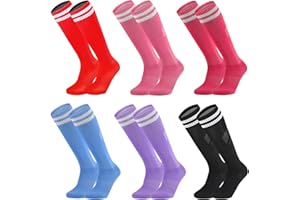 Ultrafun 6 Pairs Kids Youth Soccer Socks Solid Striped Knee High Tube Football Sports Socks for Boys Girls 6-12 Years Old