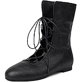 Galindopia Women Vintage Flats Short Boots Lace Up COS Medieval Men's Faux Leather Gothic Shoes