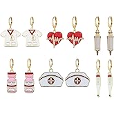 Anmpab 6 Pairs Nurse Themed Dangle Earrings for Women Handmade Nursing Hoop Earring Jewelry Red Cross Medical Student Accessories