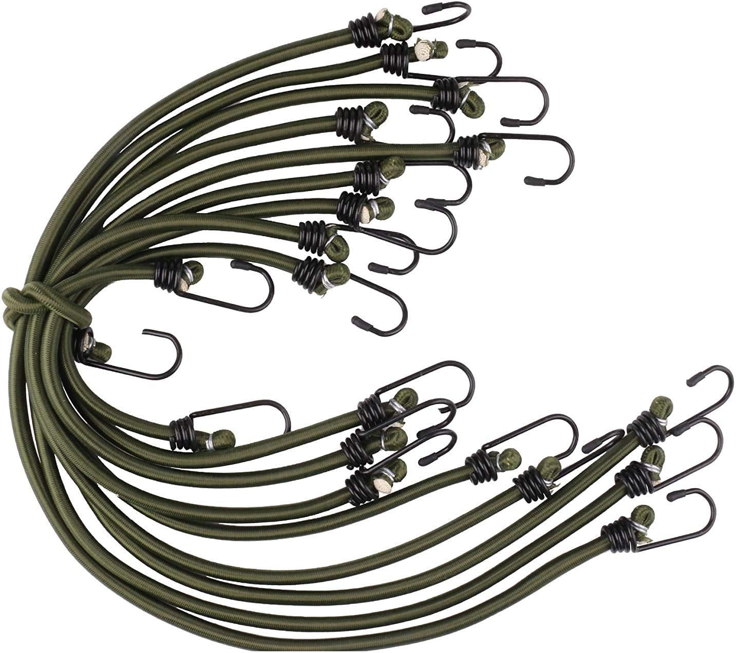 Bungee Cords with Hooks Heavy Duty Outdoor - 10 Pack – (60 cm approx 24 inc) - Multi-Purpose Elastic Bungee Straps for Luggage, Camping - Weatherproof & UV