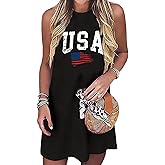 NITRFLA American Flag Mini Dress Women USA Flag July 4th Mini Sleeveless Dress Beach Sundress