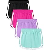 Aikuco 4 Packs Girls Athletic Shorts Toddler Soccer Running Active Dolphin Dry-Fit Kids Gym Workout Performance Shorts