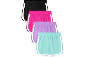 Aikuco 4 Packs Girls Athletic Shorts Toddler Soccer Running Active Dolphin Dry-Fit Kids Gym Workout Performance Shorts